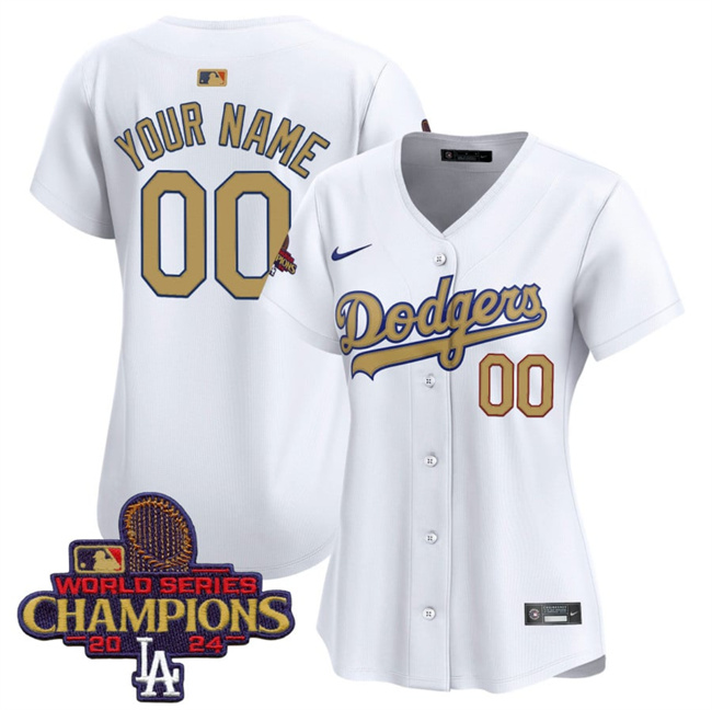 Women's Los Angeles Dodgers ACTIVE PLAYER Custom White 2025 Gold Collection Limited Stitched Baseball Jersey(Run Small) Women's Los Angeles Dodgers ACTIVE PLAYER Custom White 2025 Gold Collection Limited Stitched Baseball Jersey(Run Small)